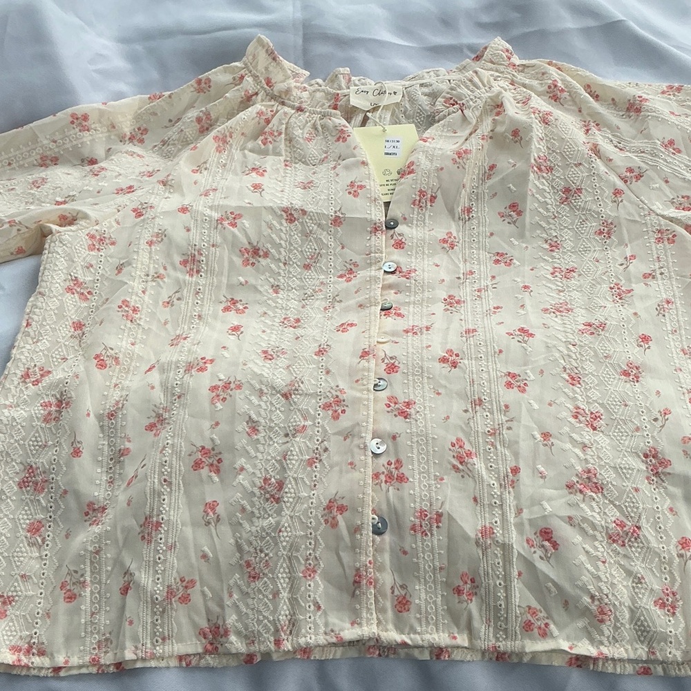 Floral Button Down Shirt - Cream and Pink